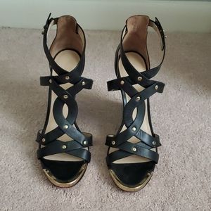 Blk Leather Studded Wedge Heels 9.5